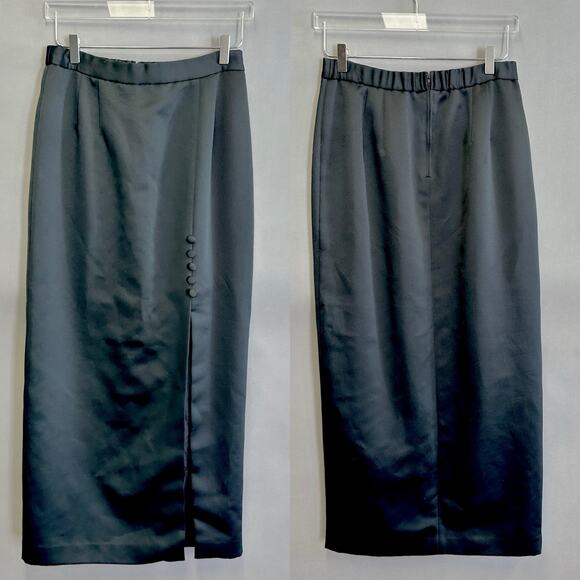 Alex Evenings black satin tuxedo a line maxi skirt Size 12 - Picture 2 of 12